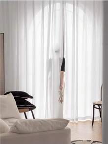 1pc Translucent Curtain With Rod Pocket, Heat Insulation & UV Protection For Bedroom, Balcony, Living Room - White - View 6