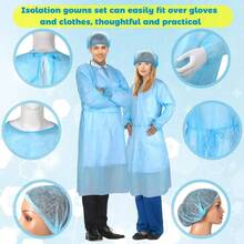 Xuhal Set Of 50 Disposable PPE Isolation Gowns, Disposable Non - Woven Caps With Elastic Cuffs For Laboratories, Home Isolation, Beauty Agencies, Food Service, - 500+藍色 - 查看 4