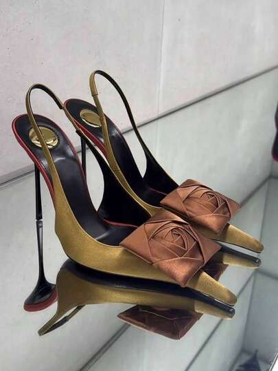 2026 Spring Pointed Toe Stiletto High Heel Sandals For Women, Backless Floral Decor, Sexy & Elegant[Note: The 3D Flower Is Handmade, The Shape May Vary Randomly]