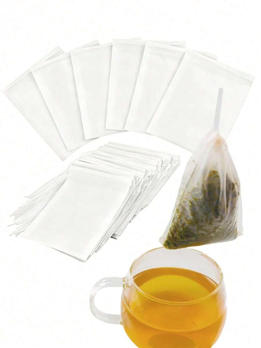 100 piezas/Paquete Bolsas infusoras de té, material de papel de pulpa de madera 100% natural, adecuado para té de hoja suelta, empaque individual con cordón (Bolsas de té de pulpa de madera, 100 piezas, 2.36*3.15 pulgadas)