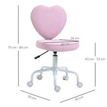 HOMCOM Swivel Chair, Executive Chair, Computer Chair, Adjustable Seat Height, Attractive Pink Linen Upholstery In A Heart Shape, 40 X 50 X 79-89 Cm - Pink - View 3