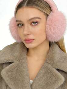 1个可爱粉色女士耳罩，柔软毛绒耳罩，适合秋冬季节，保暖舒适，户外佩戴。 - 粉色 - 查看 1