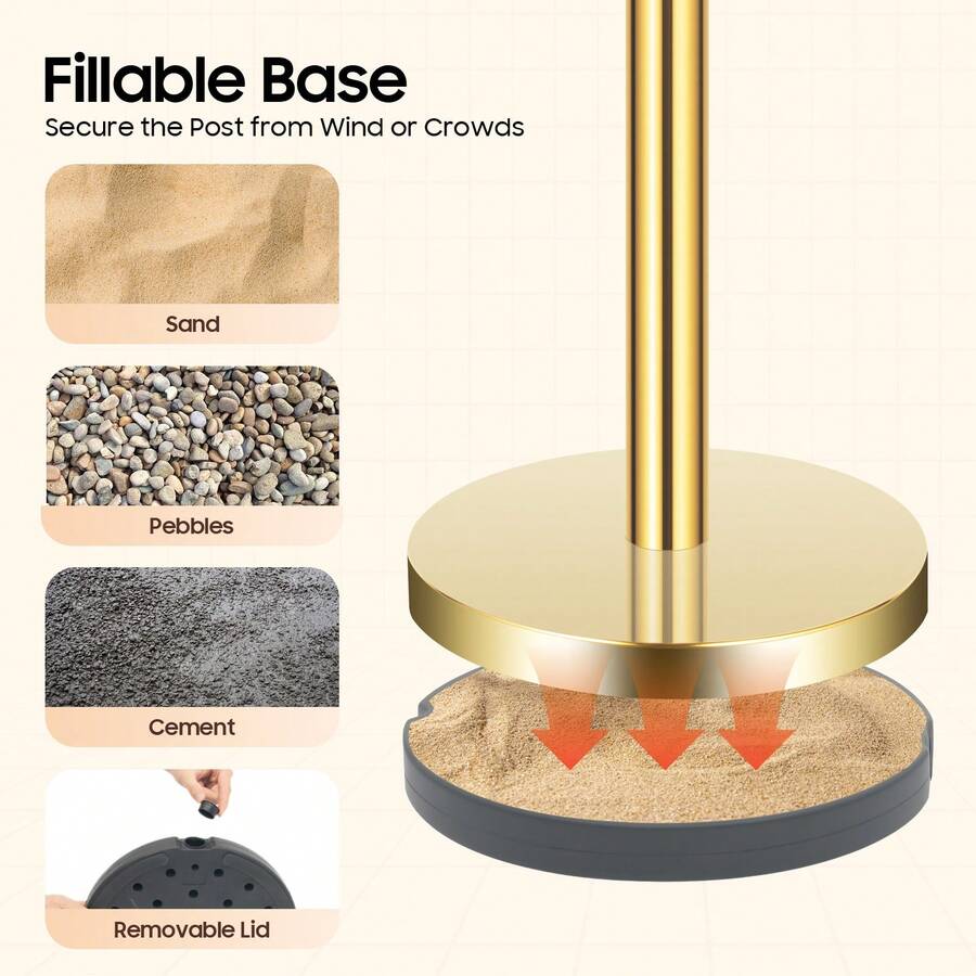 6-Piece Gold Stainless Steel Stanchion Posts With  Ropes Crowd Control Barriers For Wedding Red Carpet Ceremony Museum - 1 - View 1