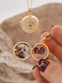 定制照片吊坠项链，太阳吊坠 - 个性化照片，送给妈妈、女朋友的个性化礼物，纪念首饰，送给她的礼物，纪念项链 - 彩色 - 查看 1