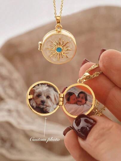 Customized Photo Locket Necklace, Sun Pendant - Personalised Picture, Personalized Gift For Mom, Girlfriend, Memorial Jewelry, Gift For Her, Memorial Necklace