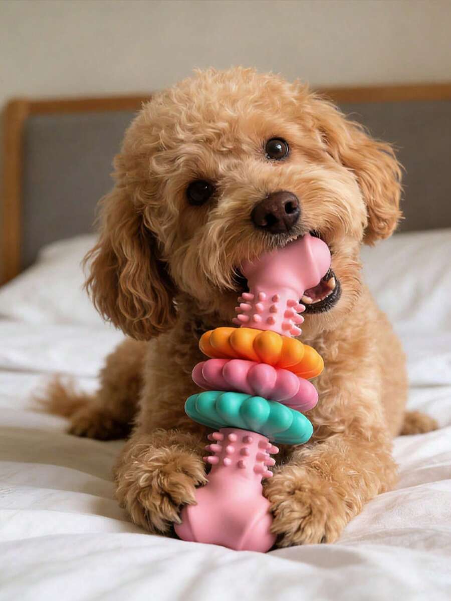 Puppy Chew Toys Indestructible Rubber Bone, Durable For Aggressive Chewers Small Medium Breed, Teething Anxiety Relief Pet Play Toy - Baby Pink - View 1