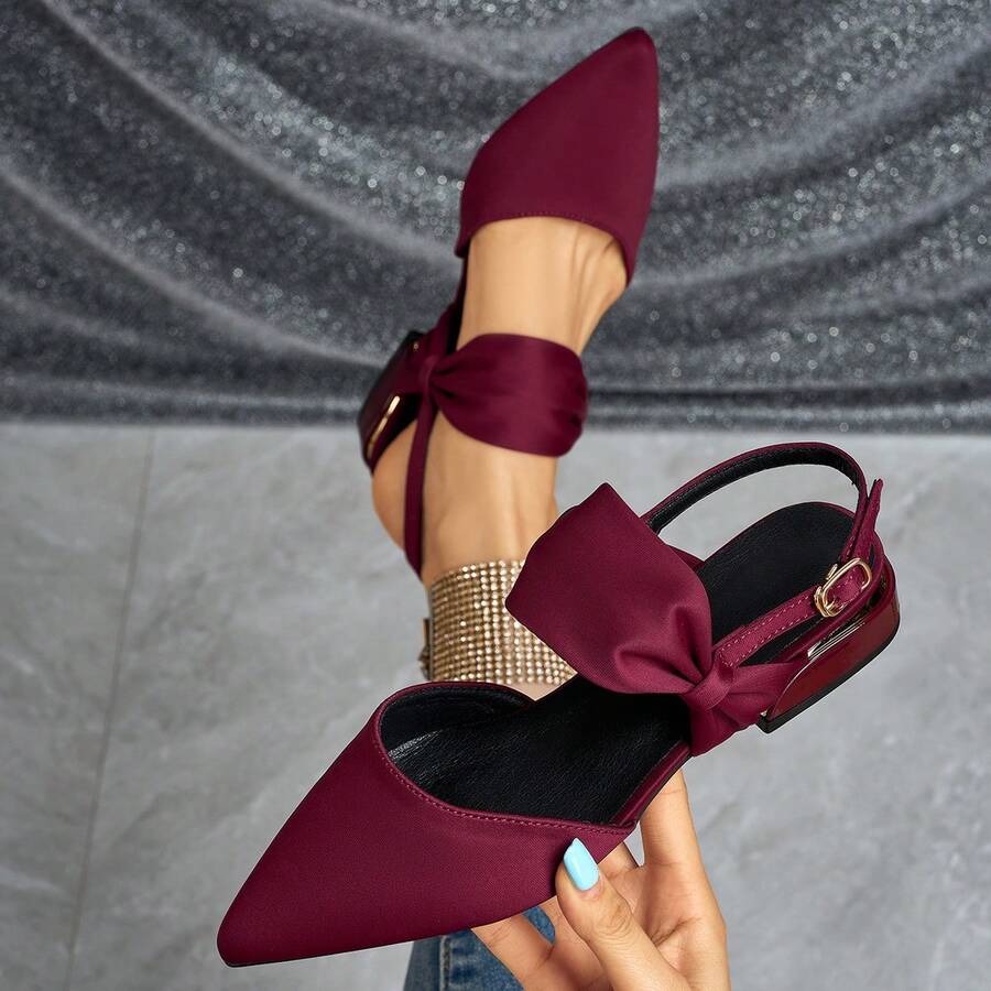 Giày bệt nữ có nơ trang trí, kiểu dáng thanh lịch cơ bản, phù hợp đi làm, công sở, dự đám cưới, dã ngoại và mọi mùa. - Màu Đỏ Sâu - Xem 1