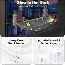 Cat Window Perch, Glow In The Dark Cordless Foldable Pet Hammock Bed For Window With Sturdy Metal Frame, Glowing Stars Pattern Resting Seat For Indoor Cats - 星星 - L - 查看 3