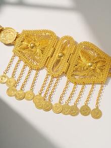 Herseygold 1pc Kurdish Turkish Bride Plated Gold Waist Chain, Middle Eastern Arabic Coin Totem Tassel Waist Belt, Women Long Dress Accessory, Festival Gift - Waist Chain - View 3