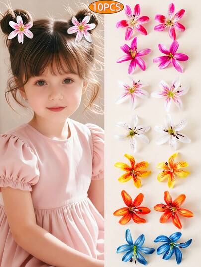 10pcs Cute & Sweet Artificial 3D Flower Hair Clips, Girls Hair Accessories