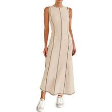 Vestido sin mangas para mujer, Puntada de contraste, Tejido acanalado - Beis - Ver 8