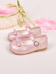 Girls Princess Shoes, Cute Bow Tie Pink Infant Shoes, Spring/Summer Children Shoes, Flat Leather Shoes With Magic Tape & Beads For Little Girls, Baby Ballerina Shoes - Pink - View 4