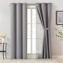 Beige 80% Blackout Curtains With Sheer Overlay, Double Layer Thermal Insulated Window Panels, 63 Inch, Living Room And Bedroom, Beige Drapes With Tiebacks, Grommet Top, 37 X 63 L X 2, Modern Home Decor - 灰色 - 查看 6