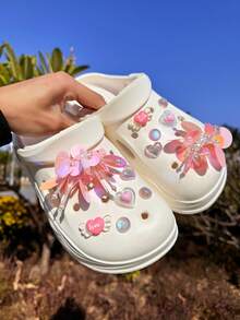 12pcs Valentine's Day Cute Pink Resin Heart Sequin Hollow Shoe Decorations DIY Accessories - Fun, Versatile Personalized Shoe Embellishments, Perfect Gifts For Holiday Parties And Special Occasions - Pink - View 3