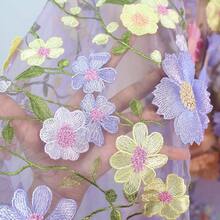 [Free Shipping]1 Yard Purple 3D Flowers Heavy Embroidery Lace Floral Fabric For Sewing Dresses Jacket Jeans (Purple Mesh,1 Yard) - Màu tím - Xem 4