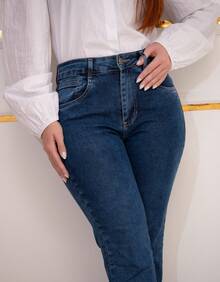 Calça Jeans Feminina Reta Sawary Original Lycra Elastano Cintura Alta Bolsos Funcionais Tradicional Confortável - Azul - Visão 7