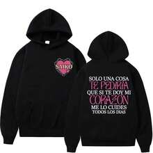 Rapper SAIKO Corazón Album Letters Print Sweatshirts Men Women Harajuku Hip Hop Hoodies Loose Casual Oversized Hoodie Streetwear - Black - View 3