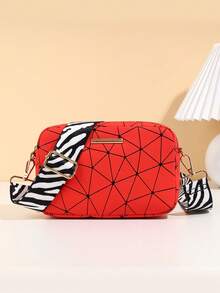 1pc Girls' Minimalist Crossbody Bag, Fashionable Diamond Plaid Pattern With Zebra Strap, Ideal Gift Choice - Multicolor - View 5