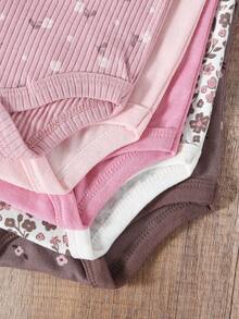 5-Piece Baby Triangle Romper Cotton I Love Mommy Flower Printed Women's Baby Jumpsuit Wrapped Burden Baby Clothes Outfits For Outdoor Use, Daily Home Wear - 中紫紅色 - 查看 7