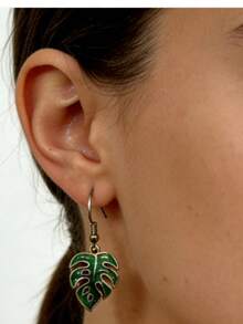 3pcs/Pack Luxury Sophisticated Ocean Themed Dopamine Sunflower & Fish Print Floral Earrings, European & American Cross-Border Holiday Style - Green - View 1