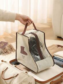 多功能布艺靴子收纳袋，带提手：透明鞋套，适用于各种高筒靴。这款悬挂式鞋袋设计轻便、可重复使用、耐用、可水洗且易于收纳——是情人节和圣诞节的理想礼物。 - 杏色 - 查看 9