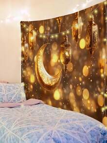 1pc Eid Mubarak Pattern Printed Tapestry, Large Size Decorative Hanging Cloth, Home Decor, Holiday Gift, Party Decoration, Live Streaming Background, Suitable For Living Room And Hotel, With Installation Bag (Accessories Included) - Multicolor - View 5