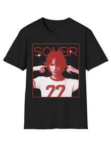 SOMBR Graphic Unisex T-Shirt Casual Wear Gift For HimHer Music Lover Tee Streetwear Style Softstyle TeeBlack Color - 黑色 - 查看 1