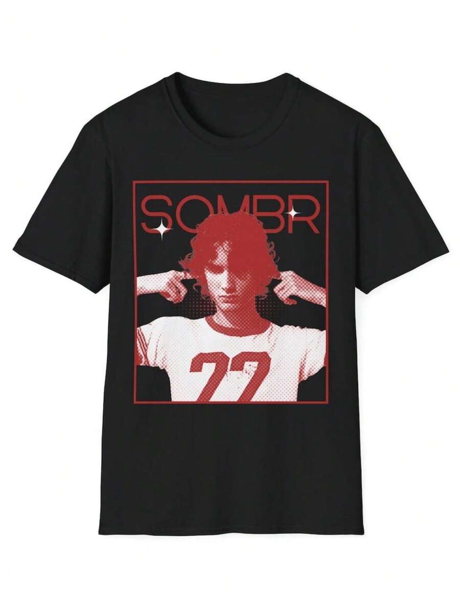 SOMBR Graphic Unisex T-Shirt Casual Wear Gift For HimHer Music Lover Tee Streetwear Style Softstyle TeeBlack Color - 黑色 - 查看 1
