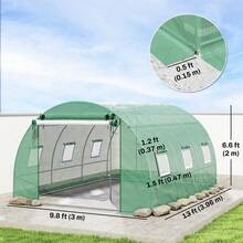 Outsunny 13'x9.8'x6.6' Walk-In Tunnel Greenhouse W/ 2 Support Rods, Roll-Up Mesh Door, Mesh Windows, Plant Hot House With PE Cover, Galvanized Steel Frame, Outdoor Garden, Green - Green - View 7