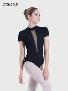 balletto Đồ tập múa ba lê cho nữ, cổ chữ V sâu, thiết kế phối lưới, tay ngắn, cổ đứng, lưng hở cao, màu đen. - màu đen - Xem 3