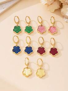 Bộ 5 đôi bông tai mặt dây chuyền cỏ ba lá may mắn nhiều màu sắc thời trang, phụ kiện dự tiệc thanh lịch - Nhiều màu - Xem 6