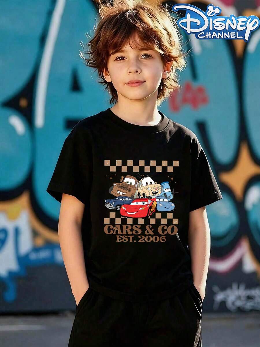 This Disney Cars-Themed Crew Neck Summer T-Shirt, Featuring Characters From The Movie, Is Suitable For Boys And Girls To Wear To Holiday Parties, Family Gatherings, Outdoor Activities, Travel, And As A Gift For Children Visiting Disneyland. - màu đen - Xem 1
