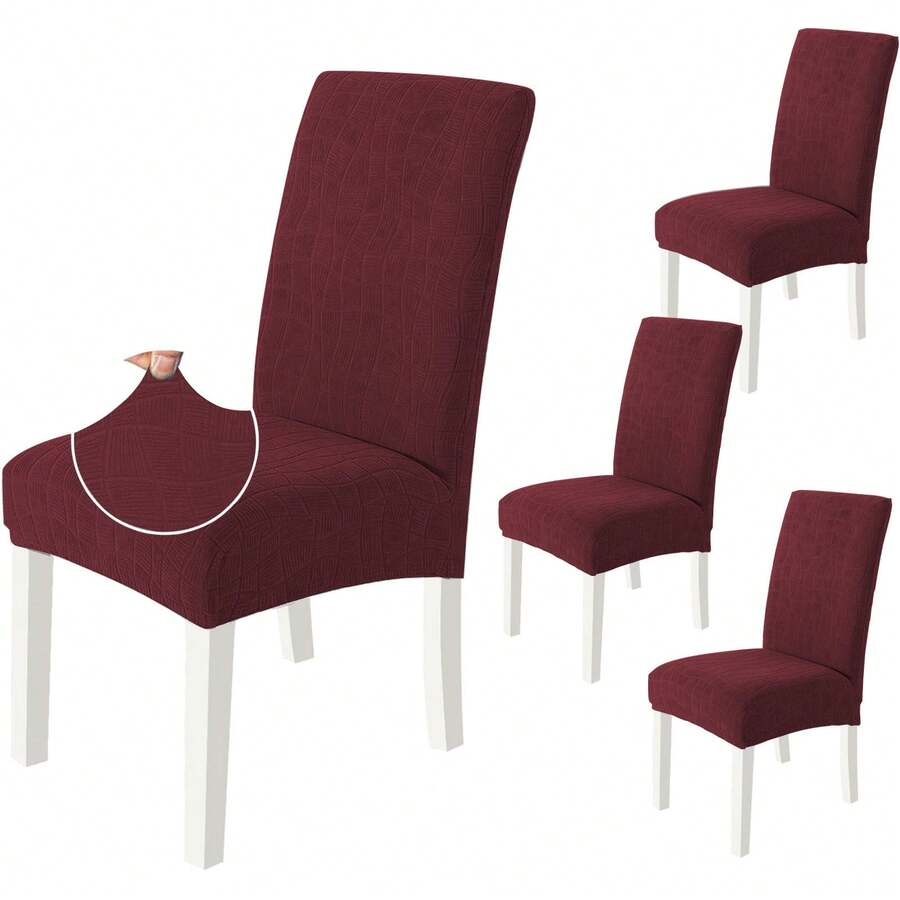 Ystyle Chair Covers With Backrest 4/6 Pieces, Kitchen Chair Covers, Stretch Chair Cover, Universal Dining Room Chair Covers, Washable Removable, Easy To Clean - Burgundy - View 1