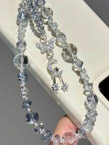 1条新款奢华水晶方糖串珠精致闪亮手机挂绳 - 透明藍 - 查看 2