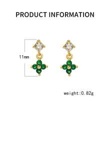 925纯银耳环，女士立方氧化锆四叶草耳环，精致小巧，百搭风格，四叶草设计，女士珠宝礼品，适合日常佩戴 - 單隻耳釘 - 查看 5