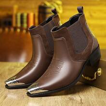 Men's Western Cowboy Boots, Steel Toed Chelsea Ankle Boots, Casual Retro Style, Classic And Comfortable Outdoor Casual Shoes - màu nâu - Xem 2