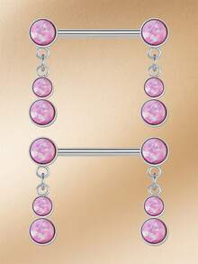 CIZME 1pair Sparkling Zirconia Pink Heart & Butterfly Nipple Barbells Nipple Rings,14G Heart Shaped Dangle Nipple Barbells Rings,Nipple Piercing Jewelry,Romantic Date Night Accessory Valentine's Day Gift - Silver - View 4