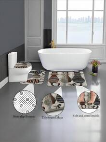 1/4pcs Vintage Cat Print Shower Curtain Set, Includes Bath Mat, U-Shaped Rug, Toilet Lid Cover, High Quality Shower Curtain With 12 Durable Hooks, Premium Bathroom Decor & Accessories, Suitable For All Scenarios - Multicolor - View 7