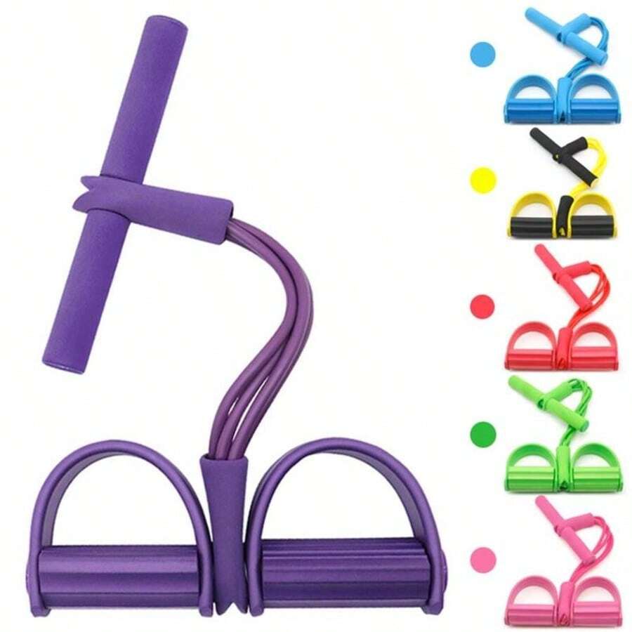 1-Piece Fitness Resistance Band - 4-Tube Foot Pedal Ankle Stretcher - Sit-Up Leg Stretching Training Band, Stretching Exercise Fitness Band, Suitable For Indoor And Outdoor Use. - 紫色 - 查看 1