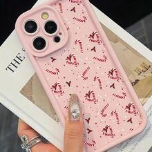 Candy Cane Christmas Pattern Phone Case, Soft Full Coverage, Anti-Slip, Fingerprint Resistant, Fits Apple  Models - Pink - View 3