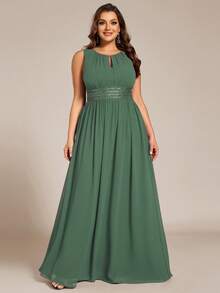 EVERPRETTY Elegant Sleeveless Round Neck Sequin High Waist Bridesmaid Dress, Party Dress, Formal Evening Gown - Green - View 1