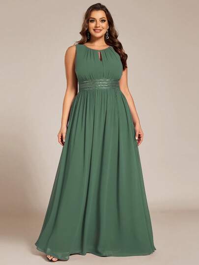 Plus Elegant Sleeveless Round Neck Sequin High Waist Bridesmaid Dresses Party Dresses Formal Dresses For Dinner