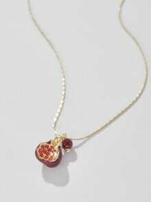 1PC Vintage Style Pomegranate Pendant Necklace, Fashion Elegant Collarbone Chain, Women's Dating Party Jewellery, Gift - Necklace - 查看 5