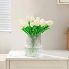 Ribbed Glass Vase, Flower Vase, Fluted Vases Flowers, Modern Vases Living Room, Dining Table, Entryway, Shelf, Wedding, Office, Coffee Table, Birthday, 5 Inches - 清晰+大 - View 5