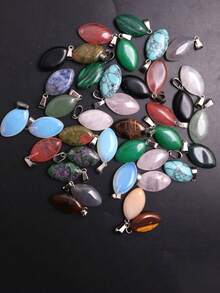 5颗/10颗/20颗/50颗橄榄形豌豆天然石吊坠散珠马眼形饰品，适用于DIY项链耳环首饰配件制作 - 馬眼橄欖吊墜 - 查看 1