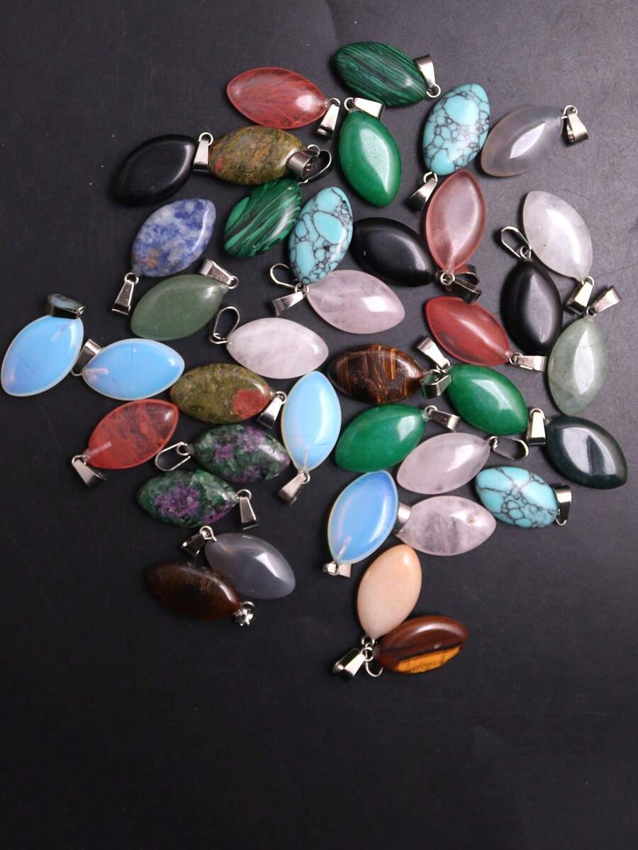 5颗/10颗/20颗/50颗橄榄形豌豆天然石吊坠散珠马眼形饰品，适用于DIY项链耳环首饰配件制作 - 馬眼橄欖吊墜 - 查看 1