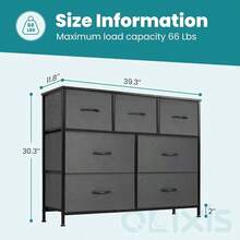 OLIXIS Dresser For Bedroom, 7 Storage Drawers, Wide Fabric Closet Chests Organizer Tower Furniture, TV Stand With Wooden Top Metal Frame For Clothes, Living Room, Hallway, Entryway, Classic White - 灰色 - 查看 3