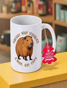 Forget Your Worries Capybara Coffee Mug - 11 Oz Ceramic Mug With Capybara Design "Forget Your Worries" Reusable, Hand Wash - White - View 1