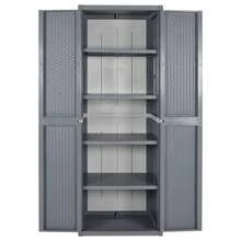 vidaXL Armoire de rangement de jardin gris 65x45x172 cm PP rotin - Gris - Voir 4