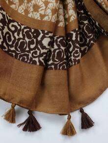 1pc Lightweight Geometric Print Fringed Scarf, Suitable For Spring/Autumn Travel And Vacation, Sun Protection Shawl - Multicolor - View 3